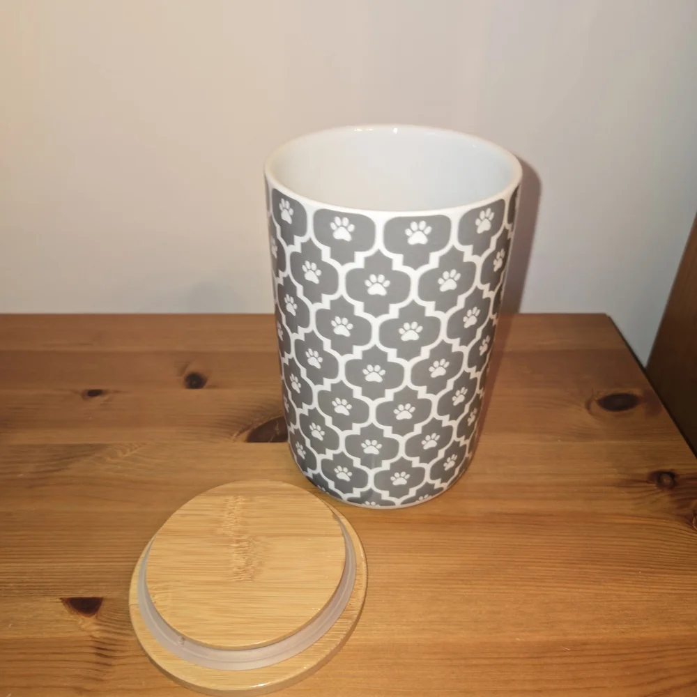 Gray Ceramic Dog Food Storage Canister